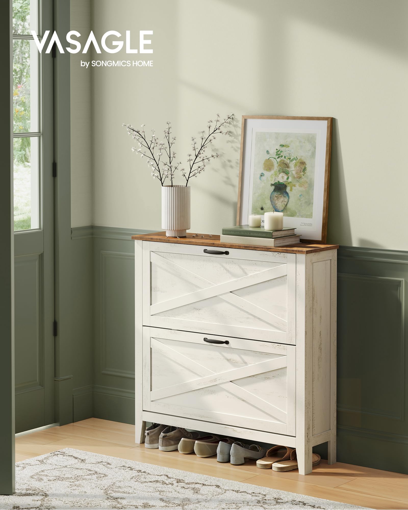 VASAGLE LIRY Collection - Shoe Storage Cabinet Organizer with 2 Flip Drawers, Freestanding Narrow