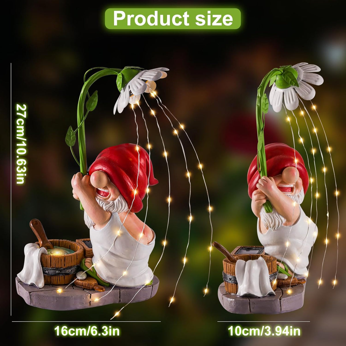 WINTS Garden Gnomes Outdoor Statue with Solar Lights,Bathing Funny Gnome Solar Garden Decorations