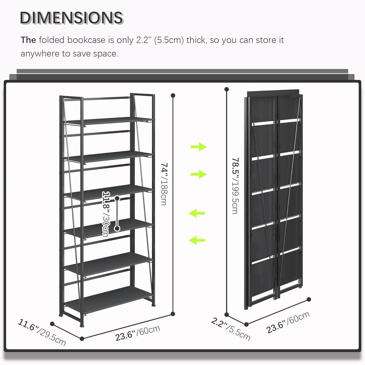 4NM No Assembly Foldable Bookshelf, 6-Shelf Collapsible Bookcase Storage for Small Spaces, 74" H