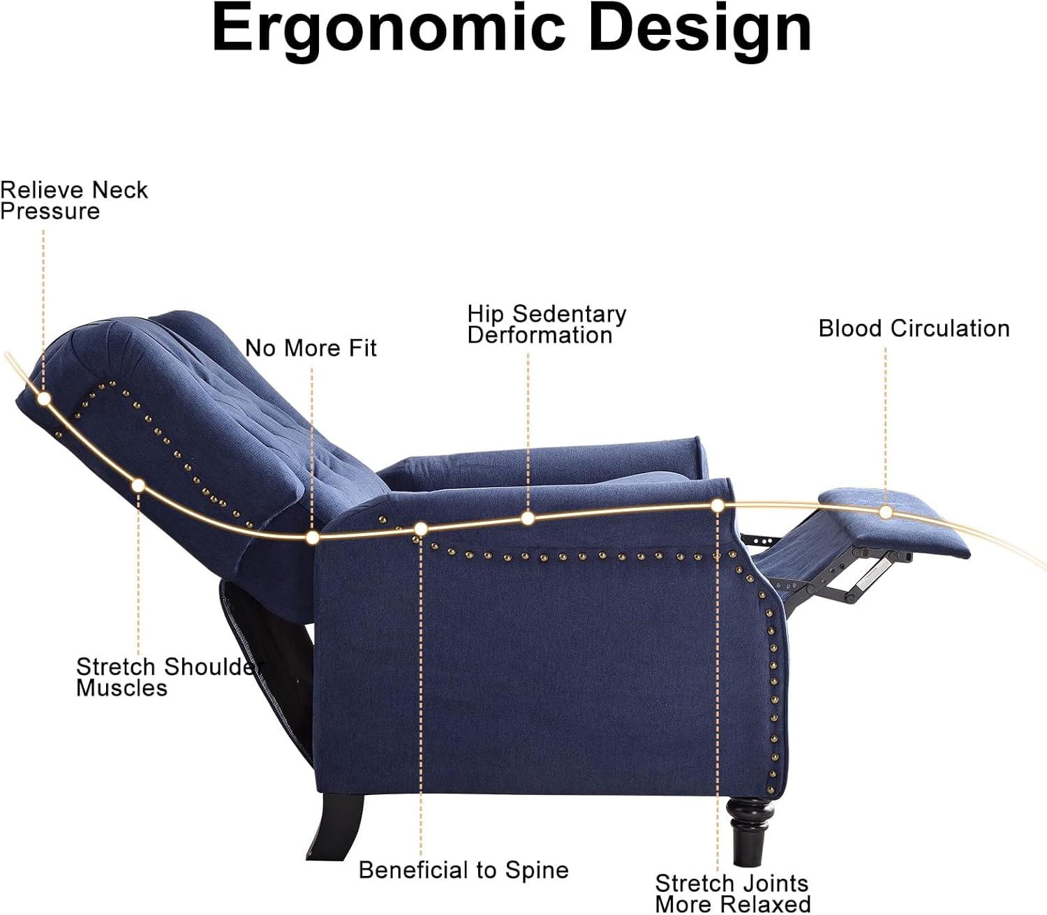 EBELLO Pushback Recliner Chair, Fabric Armchair Push Back Recliner with Rivet Decoration, Single