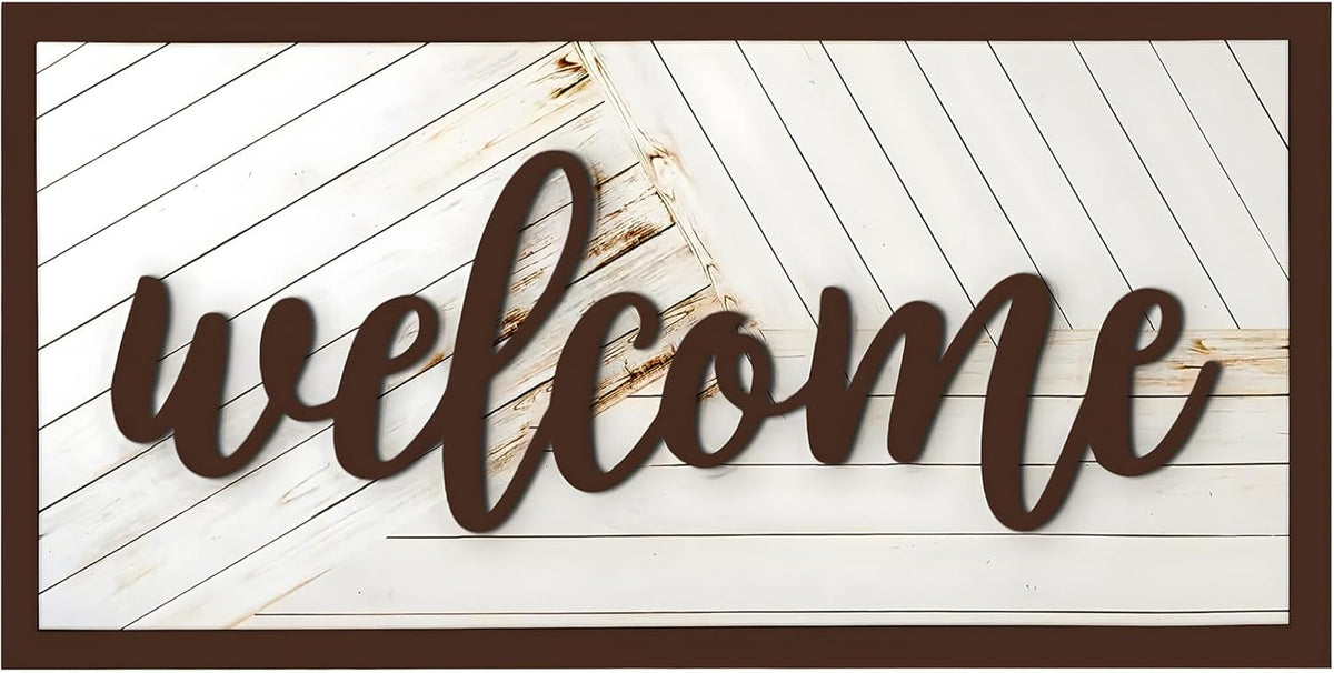 Welcome Sign - Large Rustic Wooden Wall Decor for Farmhouse Living Room, Entryway, or Foyer |