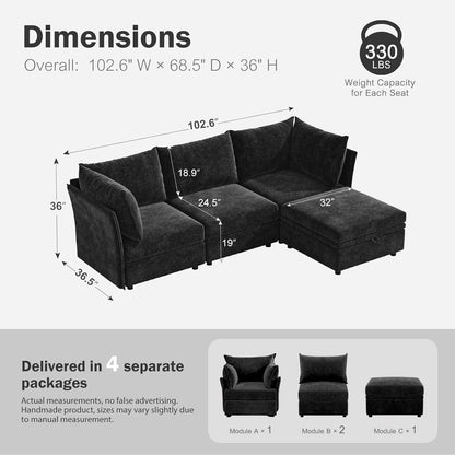 102.6" Modular Sectional Sofa, L Shaped Couch Set for Living Room, 3-Seater Comfy Cloud Couches