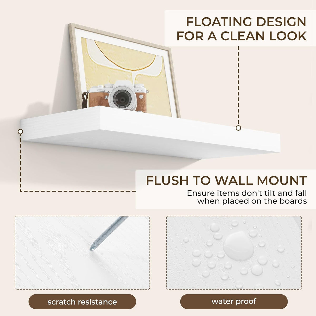 RICHFOCUS 24Inch Floating Shelves for Wall 2 Pack Shelves for Bedroom|Kitchen|Bathroom Wall Mounted
