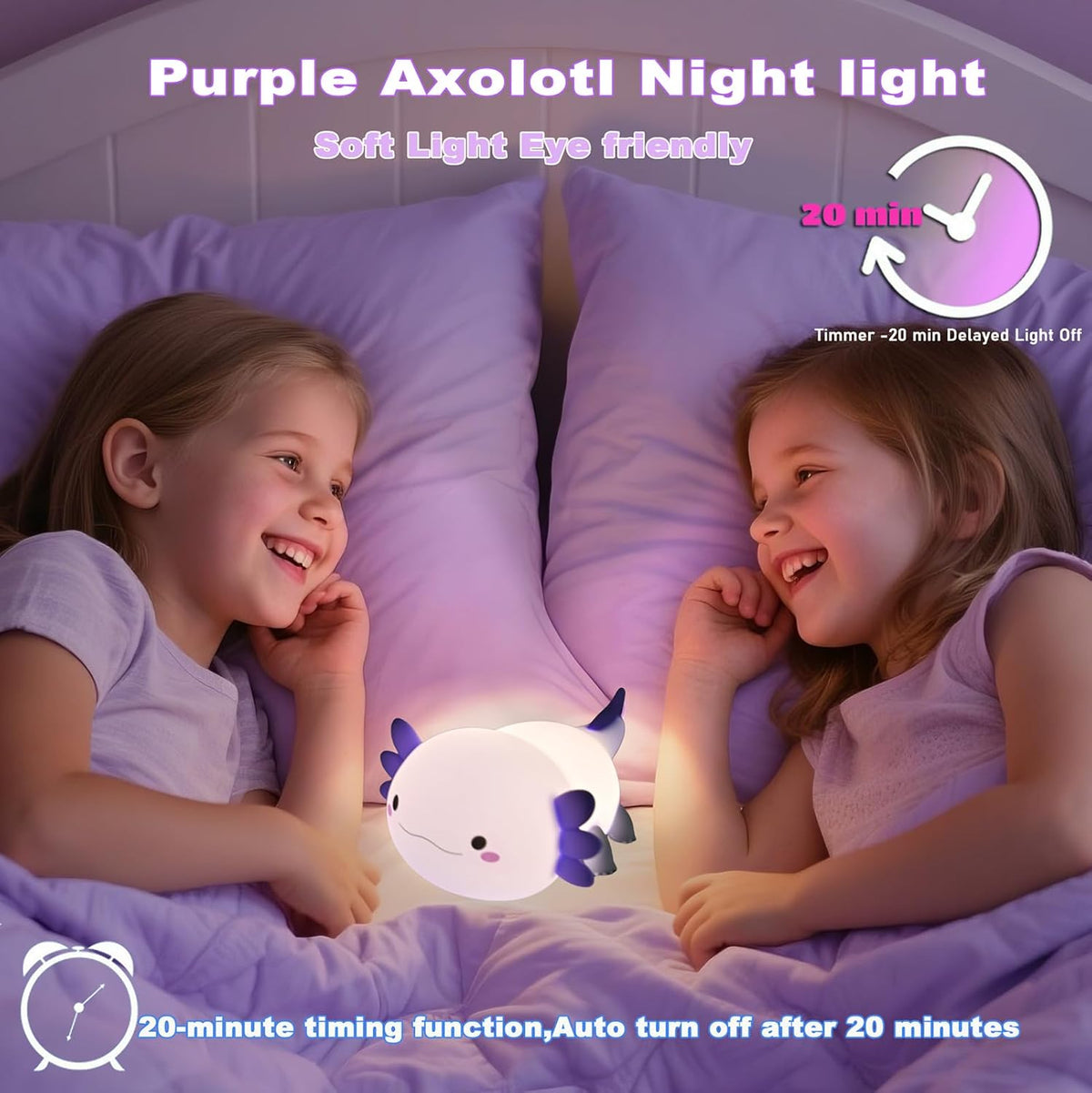 HAPPYBAG Axolotl Night Light,Cute Axolotl lamp Gifts for Kids,Dimmable Silicone Animal Nursery