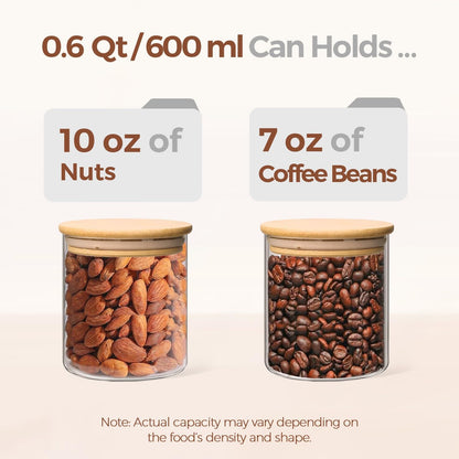 ComSaf 0.6 Qt Glass Food Storage Jars Set of 9, Clear Glass Storage Containers with Lids, Pantry