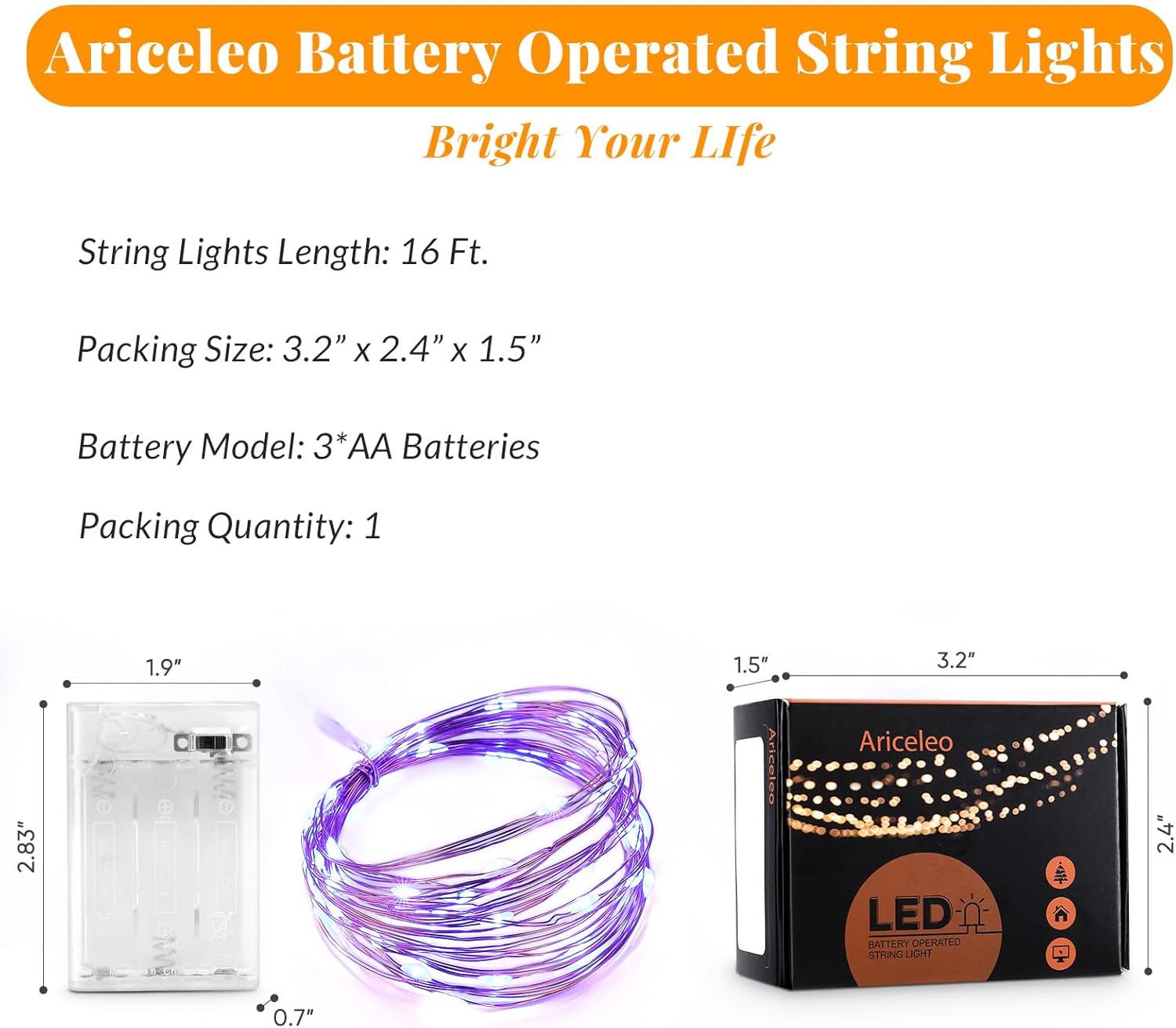 Led Fairy Lights Battery Operated, 1 Pack Mini Battery Powered Copper Wire Starry Fairy Lights for