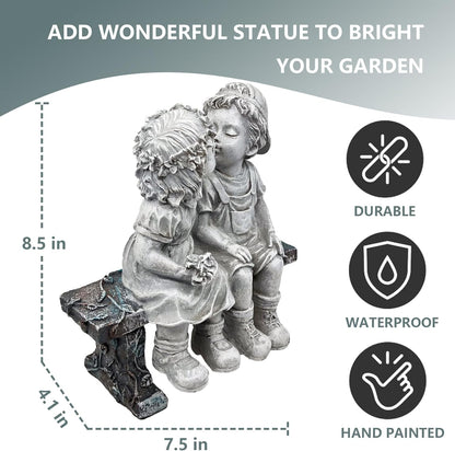 Elenon Boy and Girl Garden Statue Outdoor Decorative, Couple First Kiss Garden Sculpture for Yard