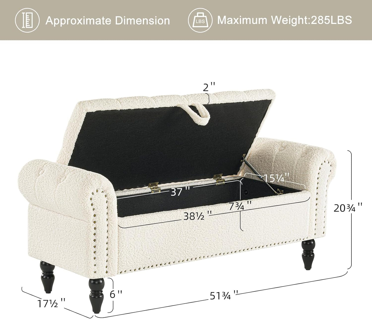 Furniliving Modern Storage Ottoman Bench, Sherpa Ottoman End of Bed Bench with Solid Wood Legs