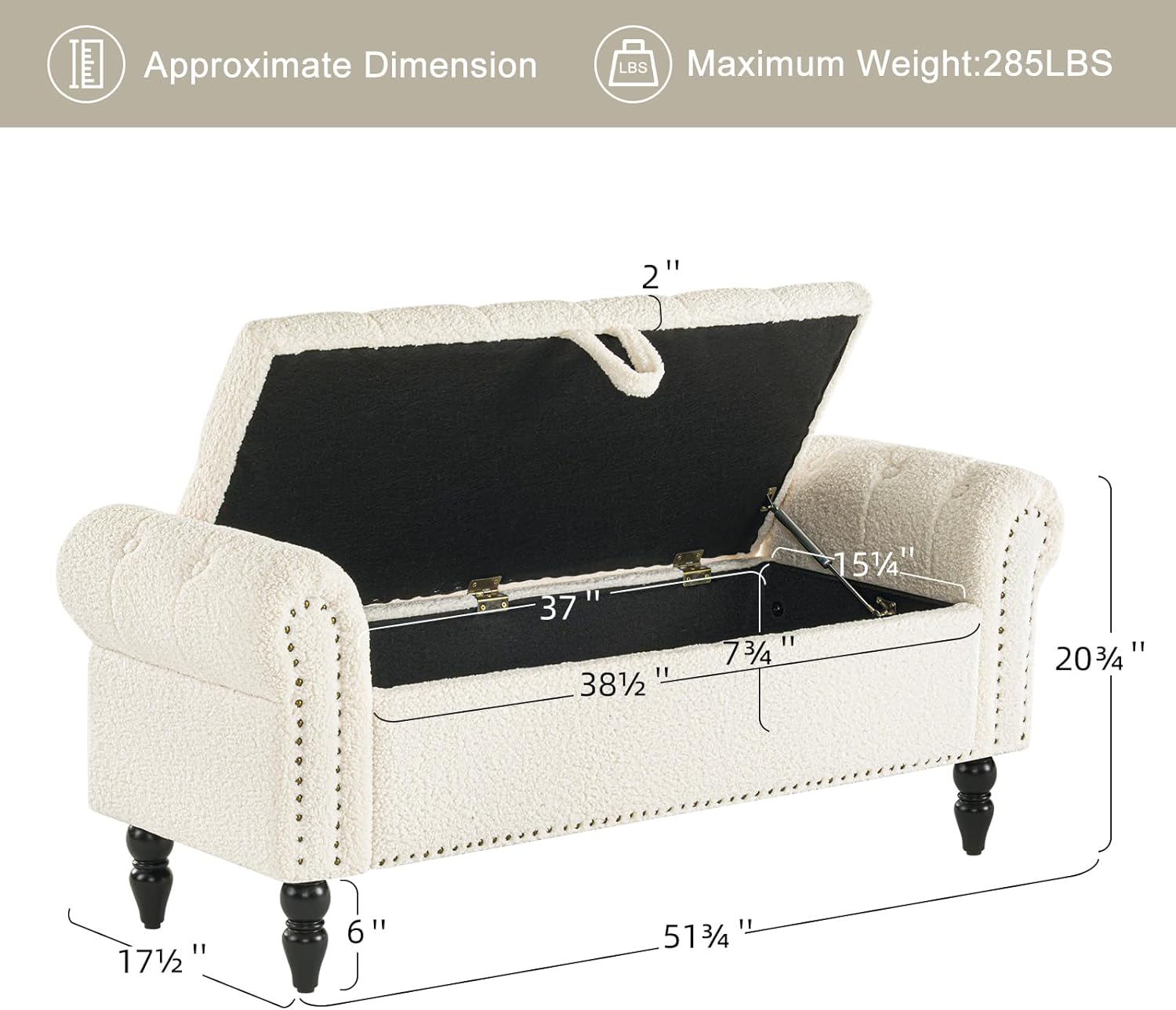 Furniliving Modern Storage Ottoman Bench, Sherpa Ottoman End of Bed Bench with Solid Wood Legs