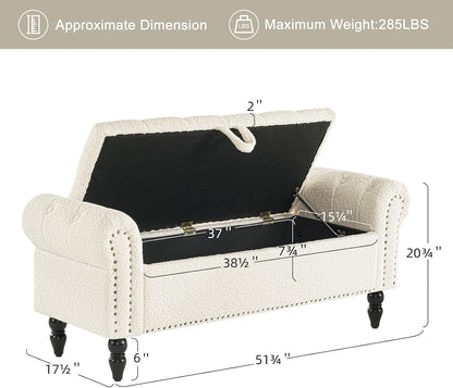 Furniliving Modern Storage Ottoman Bench, Sherpa Ottoman End of Bed Bench with Solid Wood Legs
