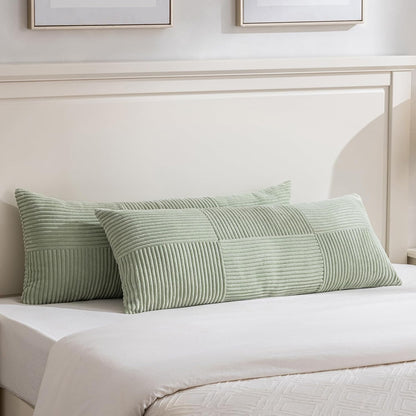 Fancy Homi Set of 2 Sage Green Boho Long Lumbar Body Decorative Throw Pillow Cover 14x36 Inch for