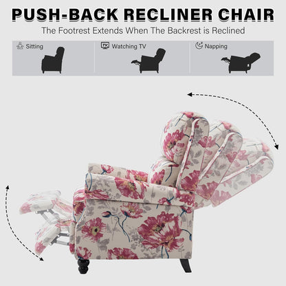 UIXE Pushback Recliner Chair, Fabric Armchair Push Back Accent Chair, Rivet Trim Club Chair Home