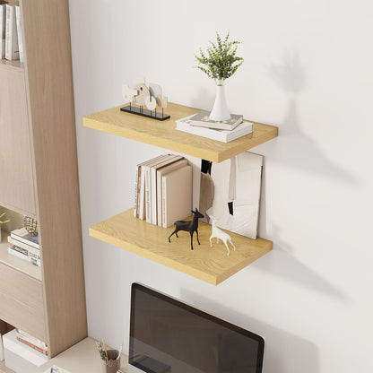 24" Floating Shelves for Wall, 12" Deep Slim Oak Floating Shelves, Wall-Mounted Shelves for
