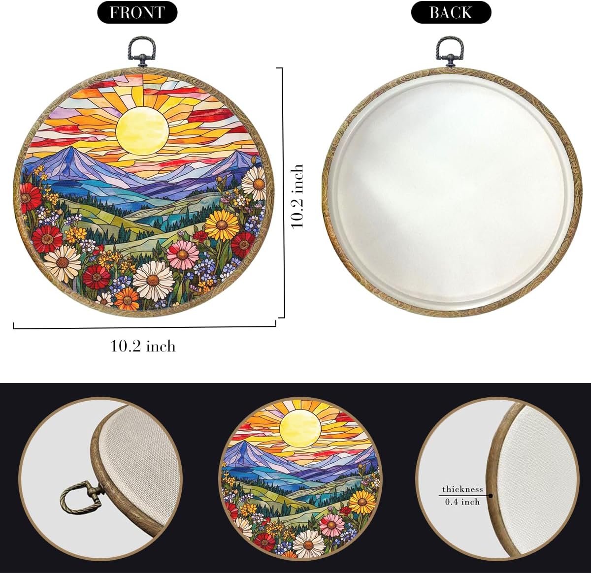 Wildflowers Sunset Flower Floral Garden Decor, Gift for Mom, Nature Lover Gift Framed Round Wall