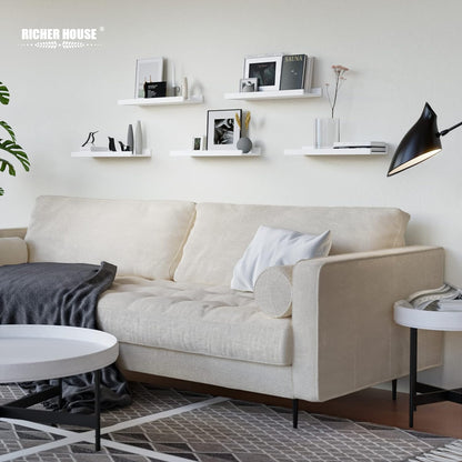 RICHER HOUSE 5 Set White Floating Shelves, Wall Mounted Shelves for Wall Decor, Modern Picture