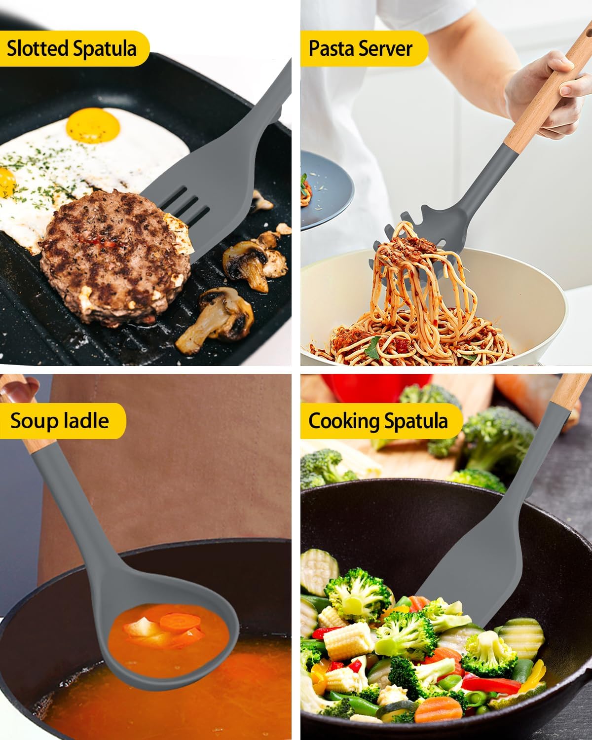 Silicone Kitchen Utensil Set for Non Stick Cookware, 7 Pcs Heat Resistant Cooking Utensils with
