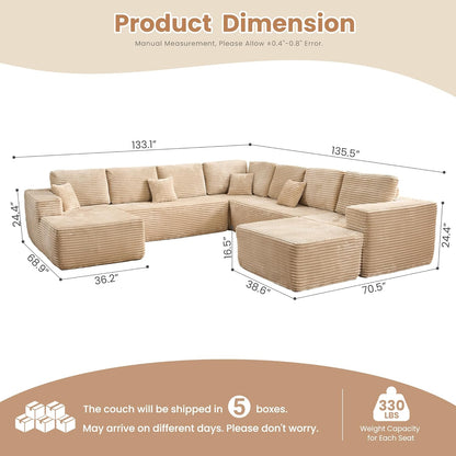 HOOOWOOO Cloud Sectional Couches for Living Room,Modular Sectional Sofa No Assembly,136X133 Inch