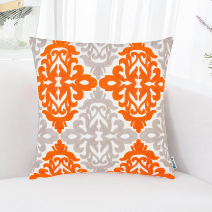 HWY 50 Orange Fall Decorative Throw Pillow Covers 18x18 Inch (1 Piece), Embroidered Cotton