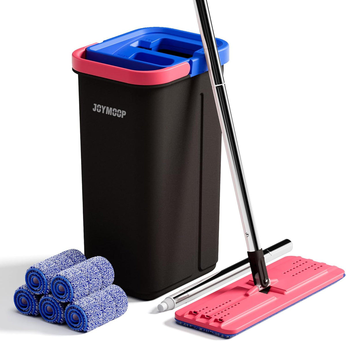 JOYMOOP Mop and Bucket Set for Home, Hands-Free Self-Cleaning System, with 5 Reusable Microfiber
