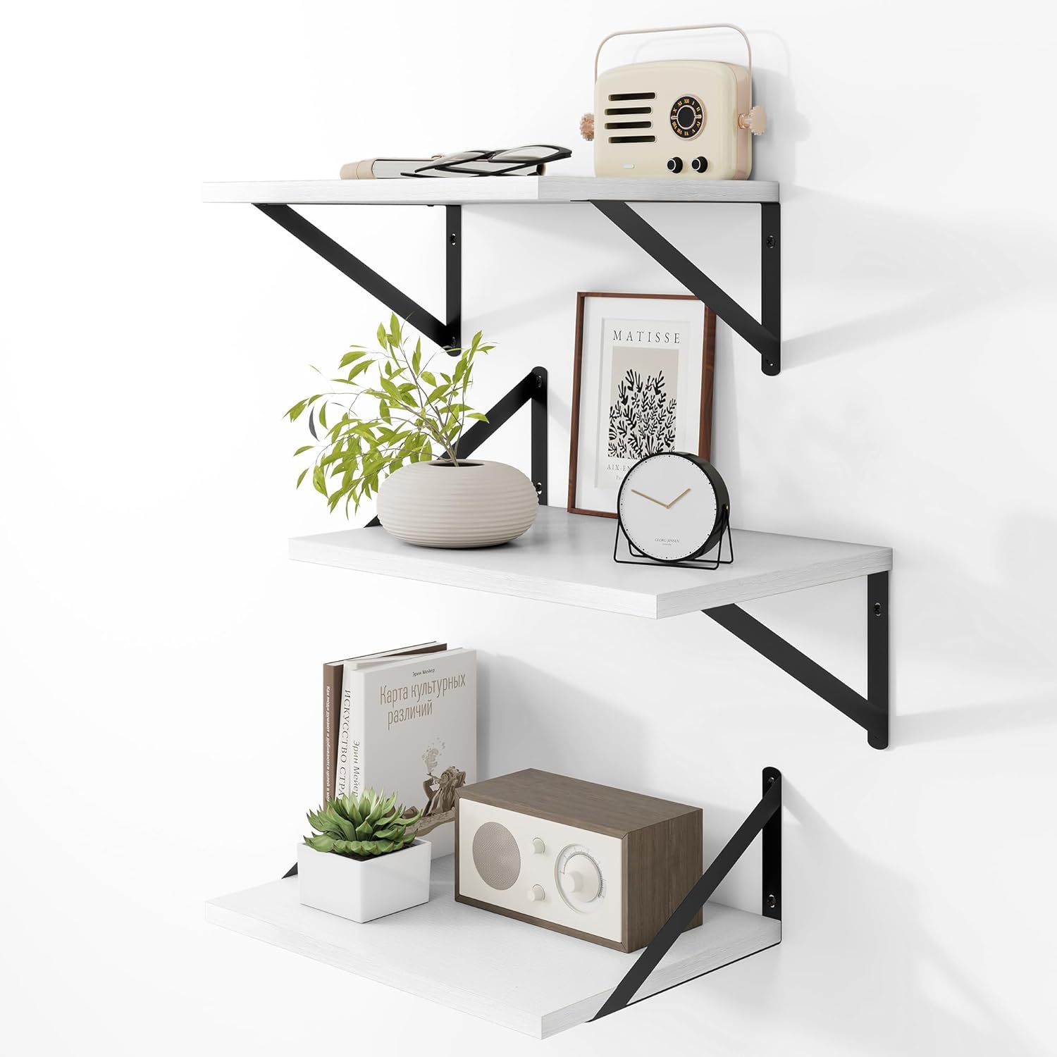 Heimlove Deep Floating Shelves for Wall, 12 Inch Deep Floating Shelves Set of 3, 16W x 12D Wood