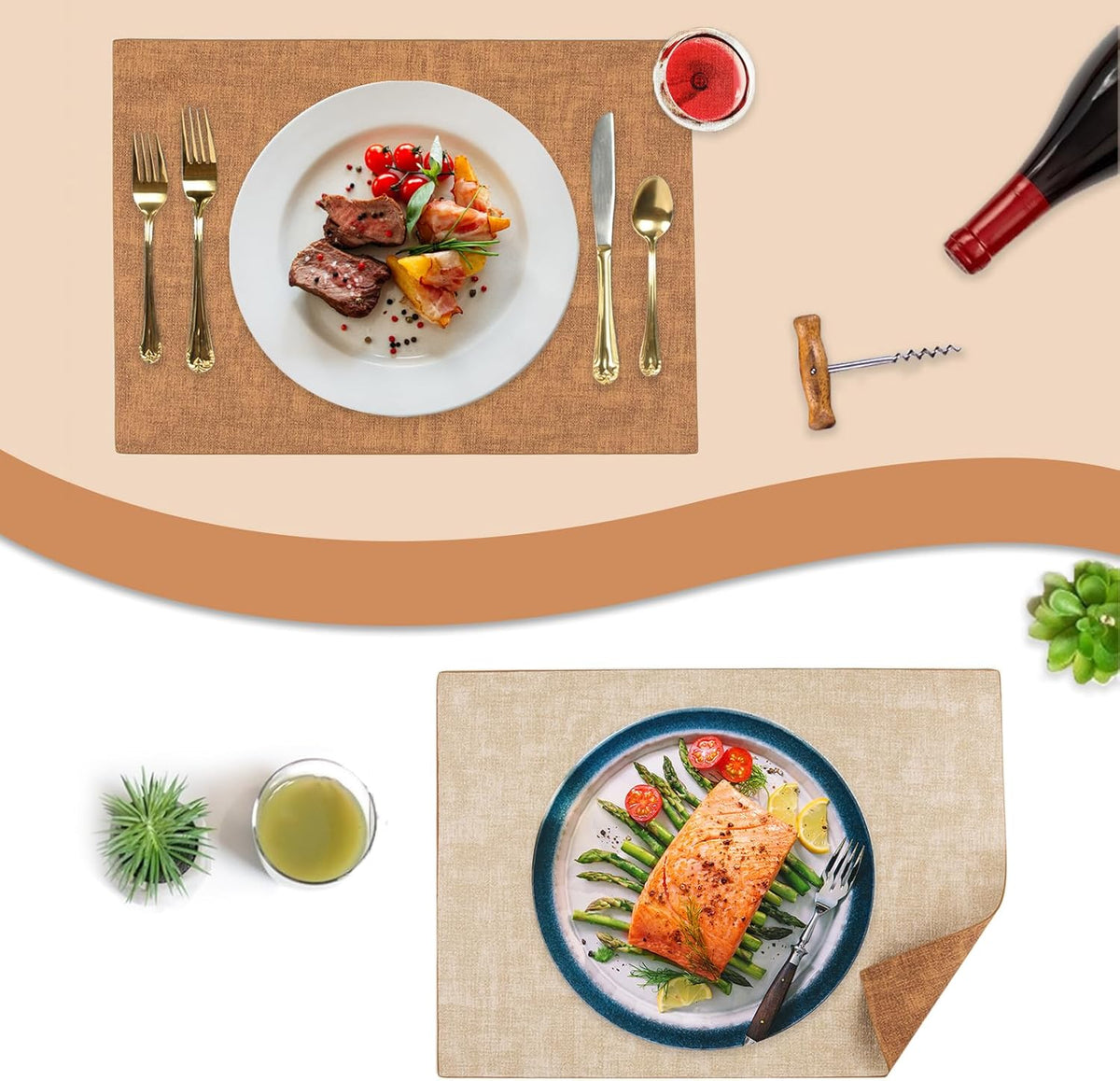SUEH DESIGN Leather Placemats Set of 6 Reversible Table Mats Heat Resistant Waterproof No-Slip