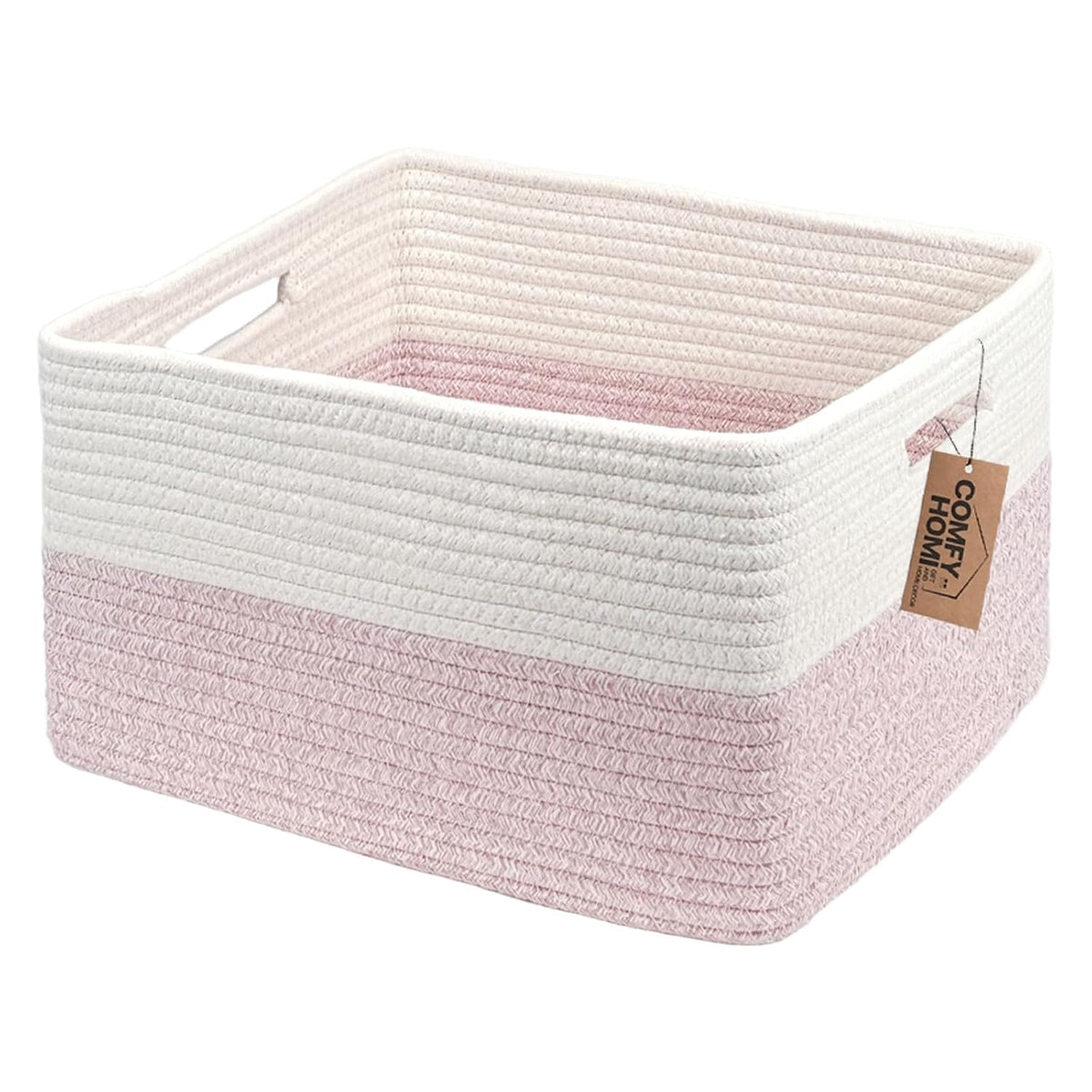 COMFY-HOMI Cotton Rope Woven Basket with Handles for Shelves,Toys,Book, Cloth Storage Baskets for