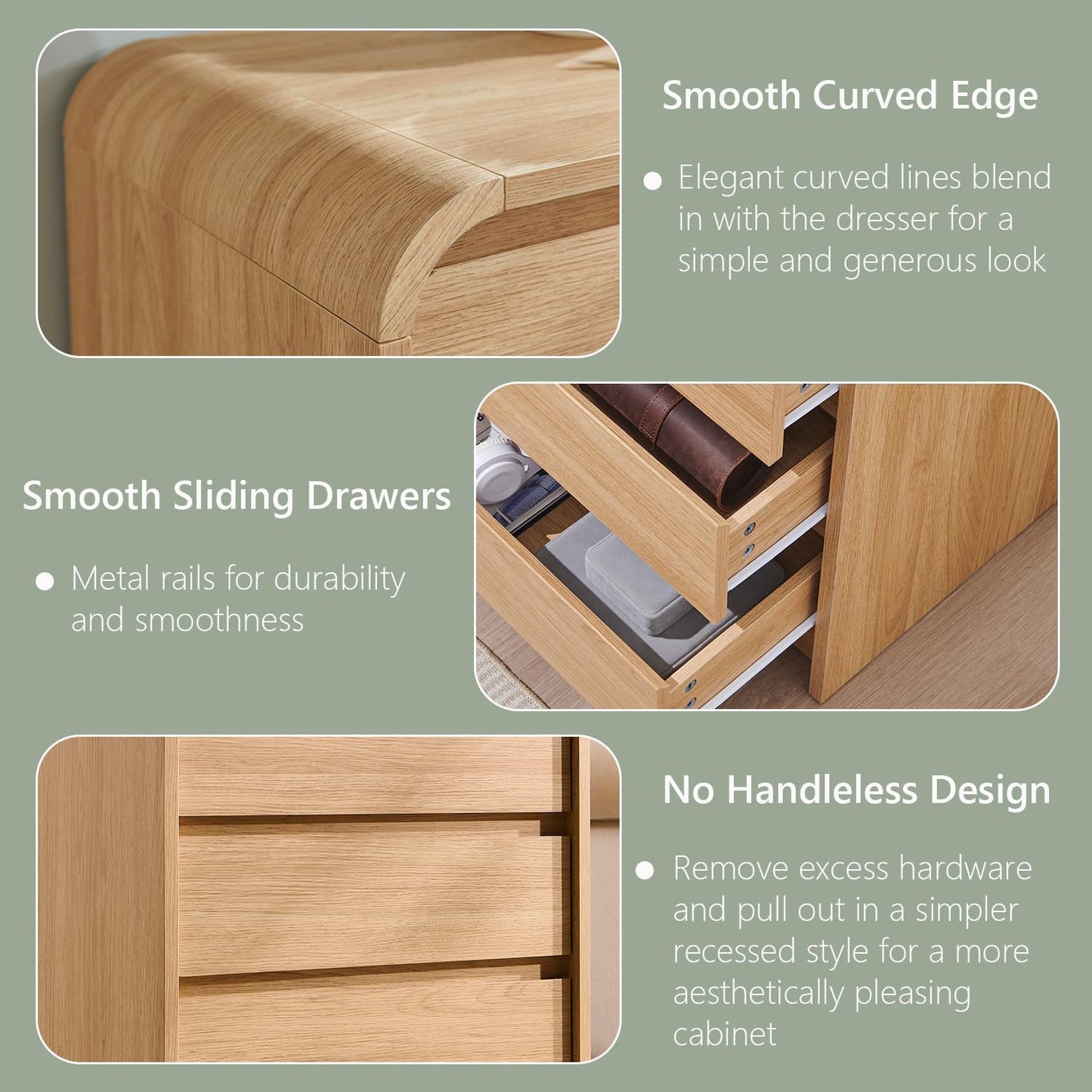 25" Tall Modern Nightstand Set of 2, 23.6" Wide Wood Bedside Table with Charging Station, 3 Storage