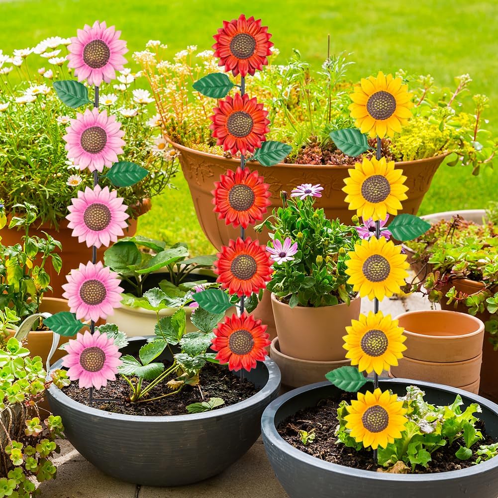 3 Pack Sunflowers Garden Stakes Decor,Metal Yard Art Decorative Garden Stakes,Metal Flowers Spring