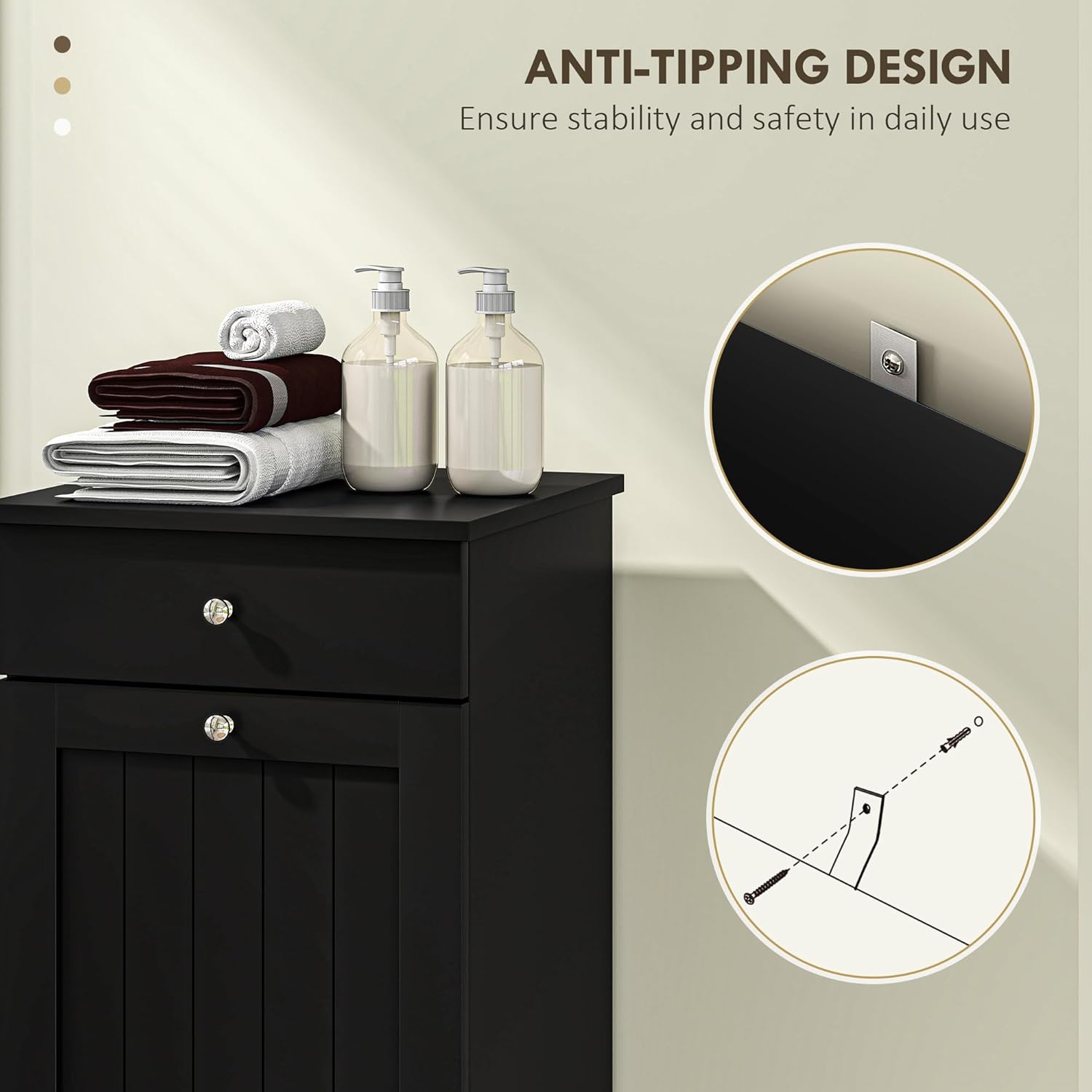 HOMCOM Laundry Hamper with Removable Basket, Tilt Out Hamper with Drawer and Beadboard Door