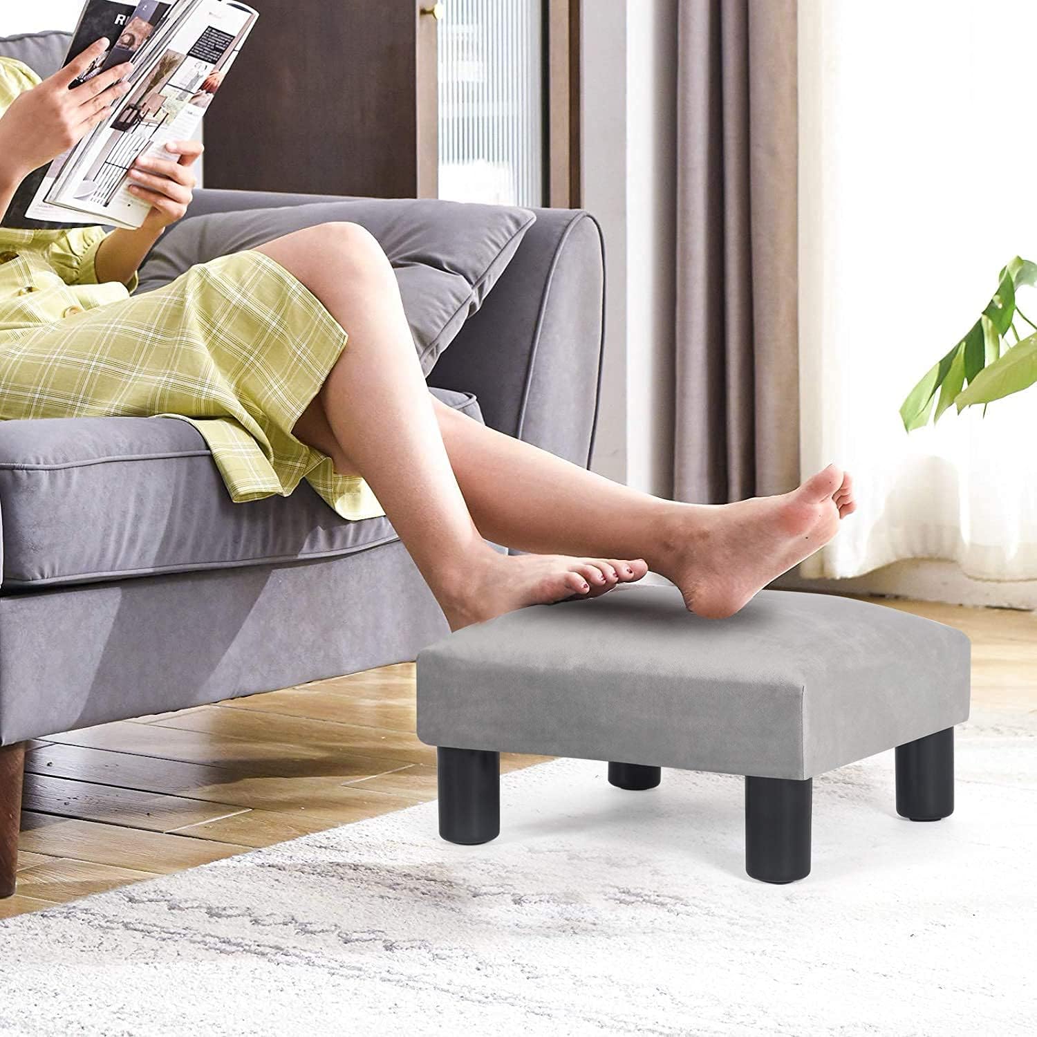 Joveco 15'' Small Foot Rest Stool Ottoman- Upholstered Footstool and Ottomans Small Footrest for