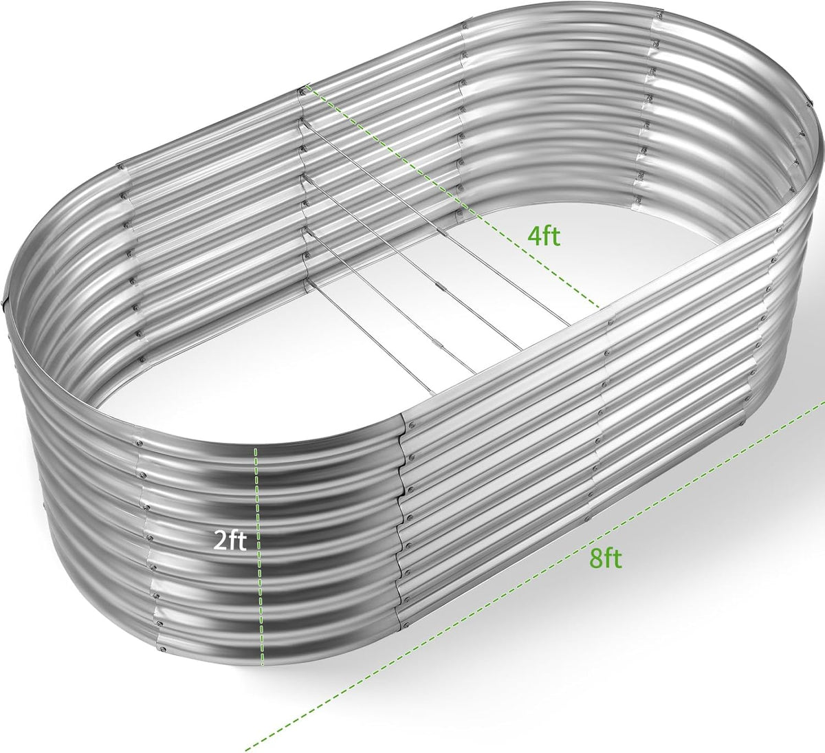 Land Guard Galvanized Raised Garden Bed, 8x4x2ft Planter Boxes Outdoor, Oval Larger Metal Planter
