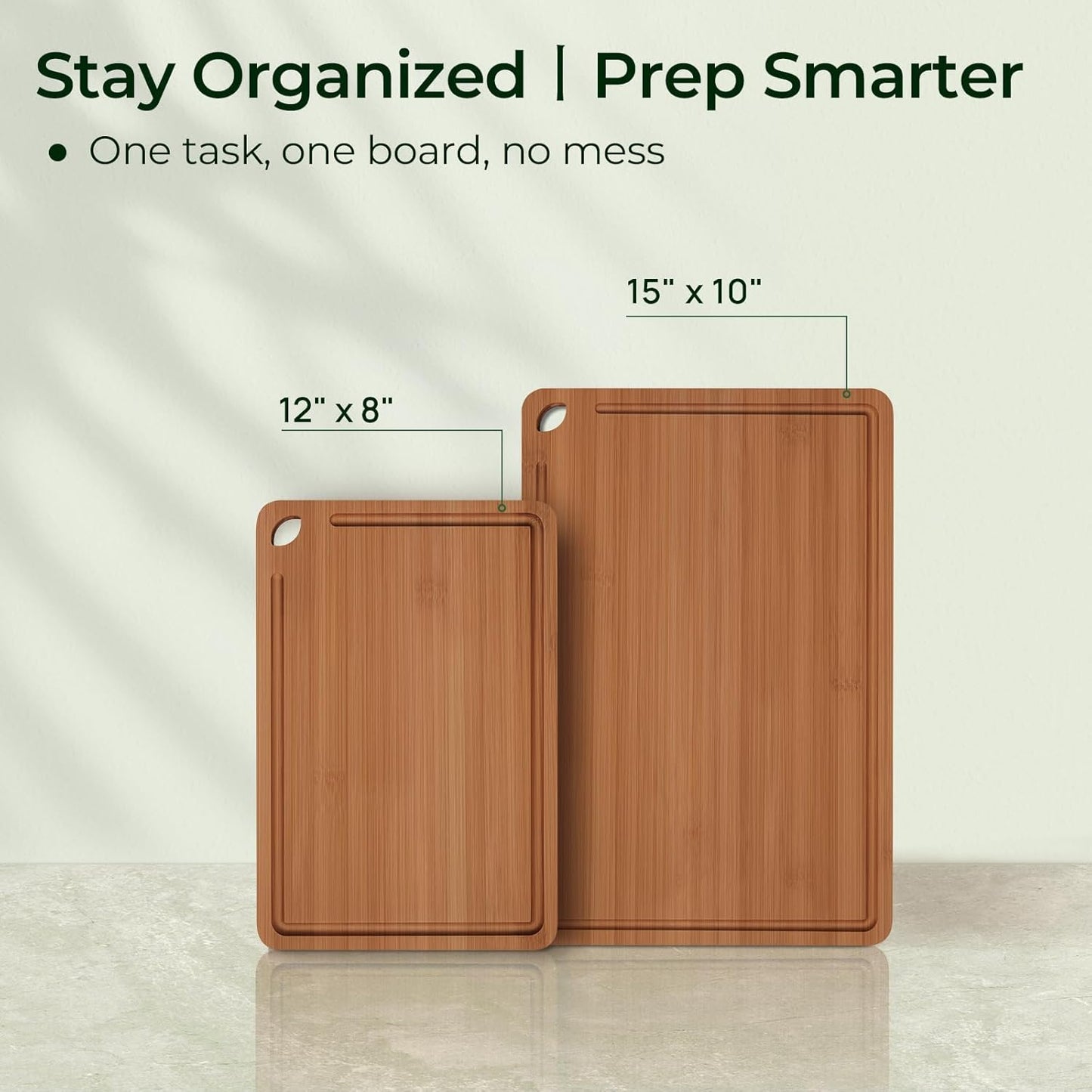 Butcher Block 2-Pcs Carbonized Bamboo Cutting Board Set With Juice Groove For Meal Prep & Cheese