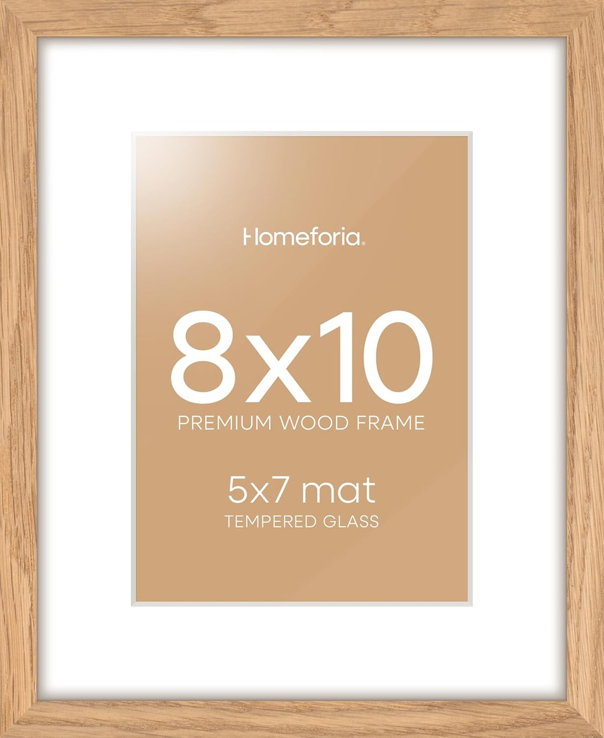 Homeforia 8 x 10 Wood Picture Frame, High End Natural Oak 8x10 Light Wooden Frames with Mat 5x7