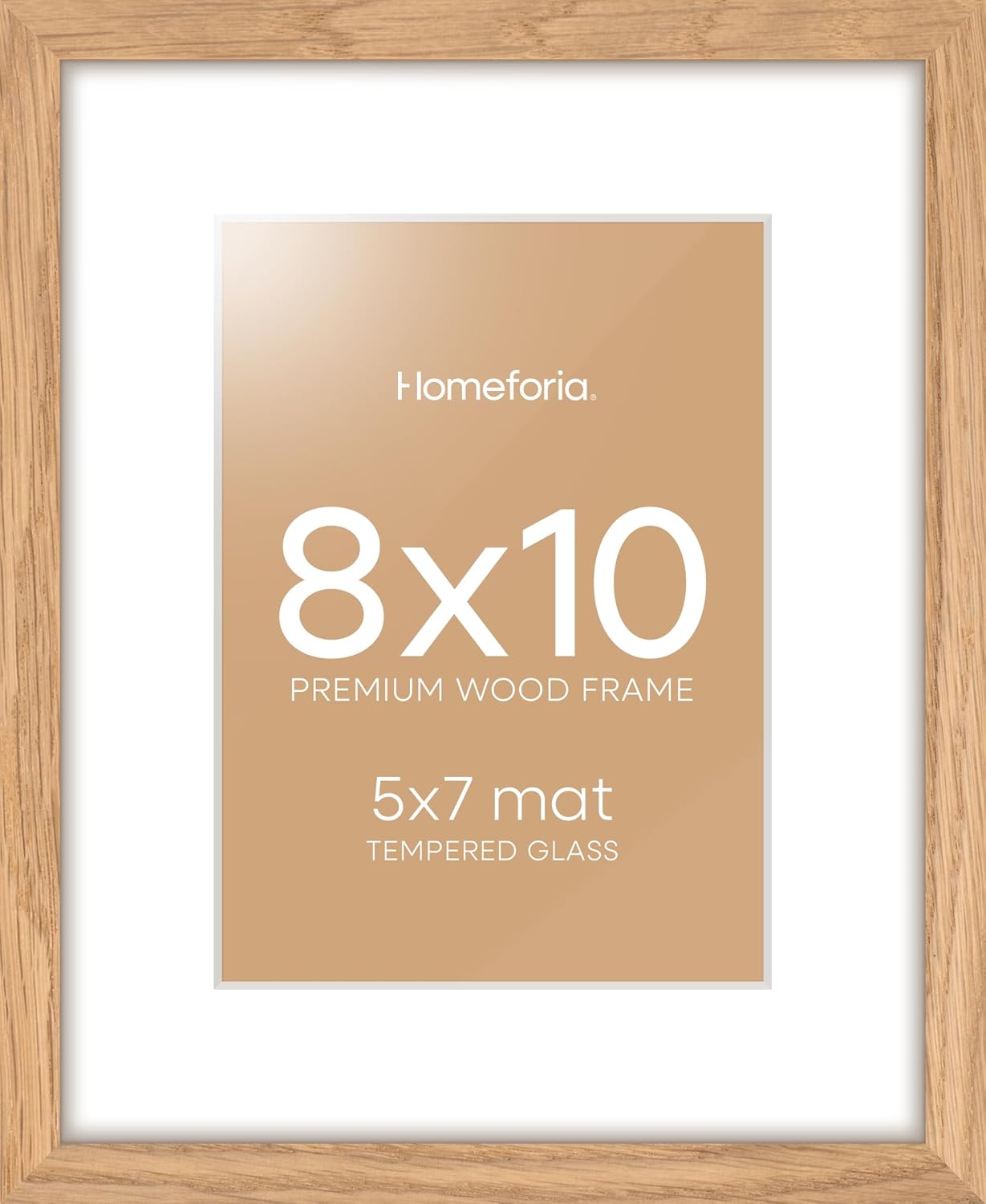 Homeforia 8 x 10 Wood Picture Frame, High End Natural Oak 8x10 Light Wooden Frames with Mat 5x7