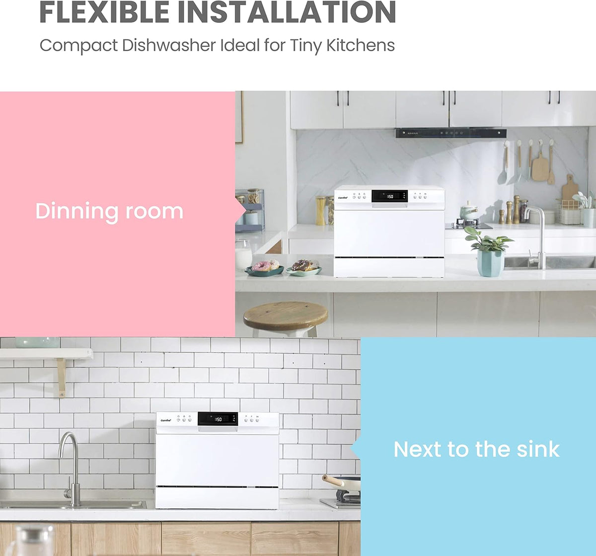 COMFEE??Portable Mini Dishwasher, Energy Star, Countertop, 6 Place Settings, with 8 Washing