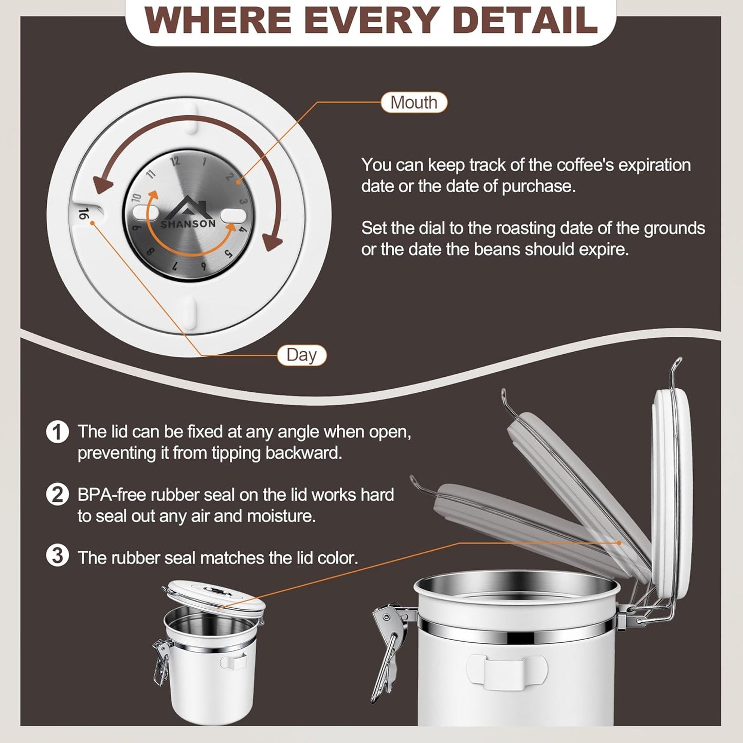 ShanSon Coffee Canister Airtight Coffee Container Stainless Steel Coffee Bean Storage Container