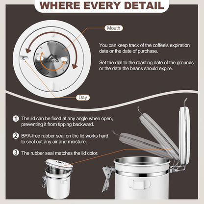 ShanSon Coffee Canister Airtight Coffee Container Stainless Steel Coffee Bean Storage Container