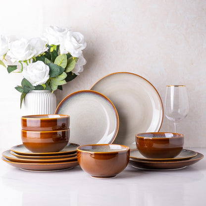 LERATIO Ceramic Dinnerware Sets for 4, Coupe Plates and Bowls Sets,Highly Chip and Crack Resistant
