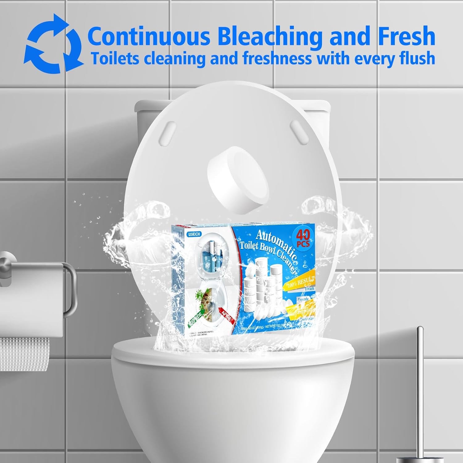 USKICH Toilet Bowl Cleaner 40 PACK, Household Automatic Toilet Bowl Cleaners with Bleach, Bathroom