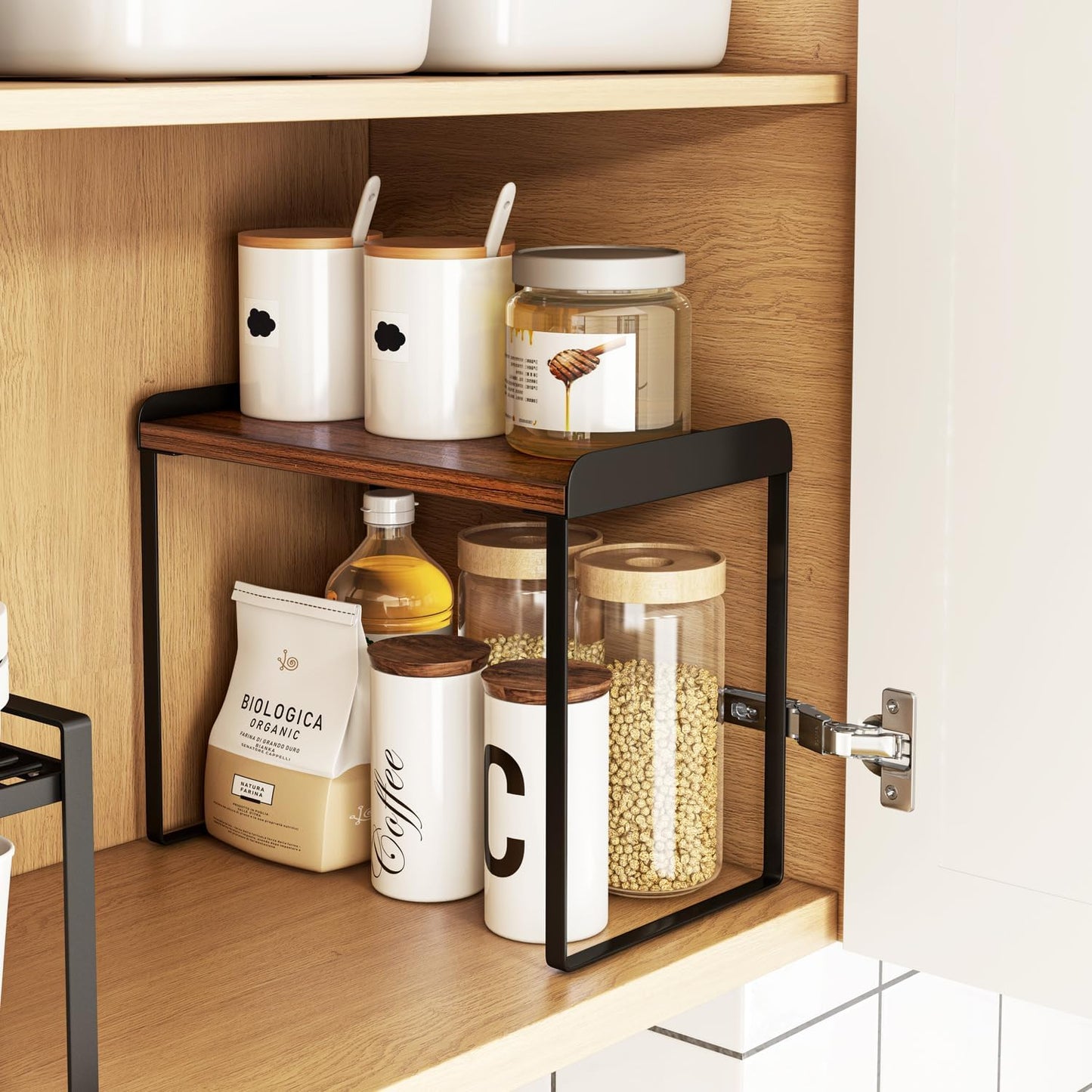 Mitus Shelf Organizer and Storage, Tiered Wood Cabinet Rack for The Kitchen Counter, Bathroom