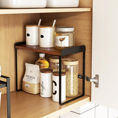 Mitus Shelf Organizer and Storage, Tiered Wood Cabinet Rack for The Kitchen Counter, Bathroom