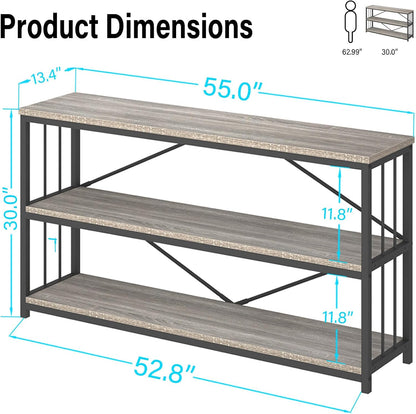 LVB Farmhouse Industrial Console Table, Wood Metal Foyer Entryway Sofa Tables with Storage, 3 Tier