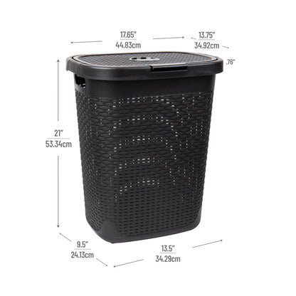 Mind Reader Slim Laundry Hamper with Lid, 50L Clothes Basket, Premium Wicker Design, Plastic, Black