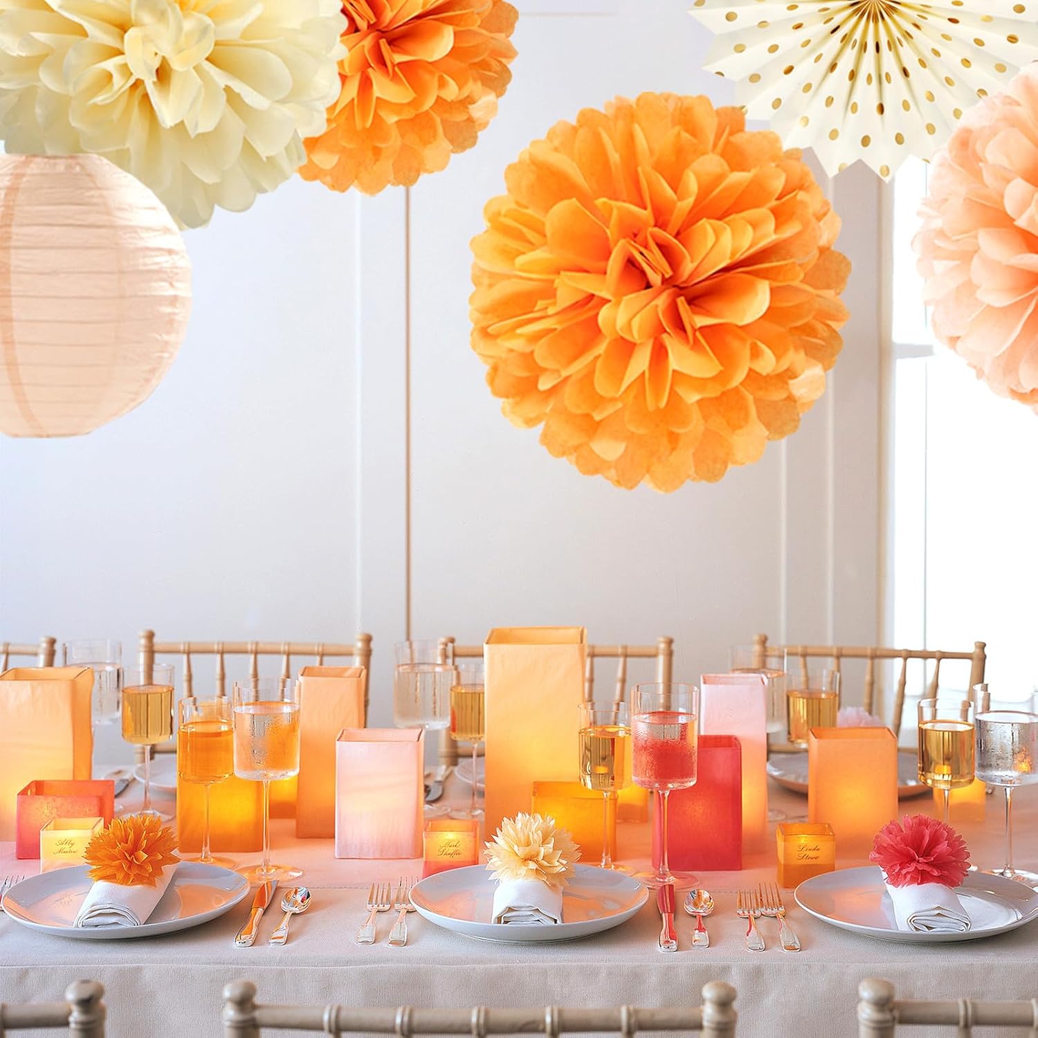 Beige-Orange Peach Fall Party-Decorations Paper-Lanterns- 14pcs Autumn Thanksgiving Harvest