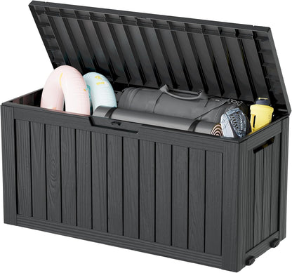 KAMABOKO Deck Box, 75 Gallon Resin Indoor and Outdoor Storage Boxes Waterproof for Garden Tools