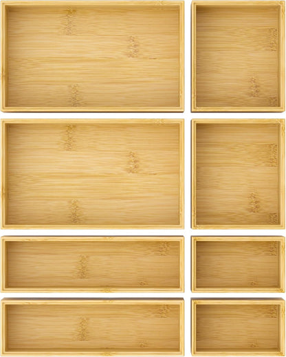 Bathroom Drawer Organizer Trays, Bamboo Silverware Drawer Organizer Kitchen Utensils, 8 PCS Wood