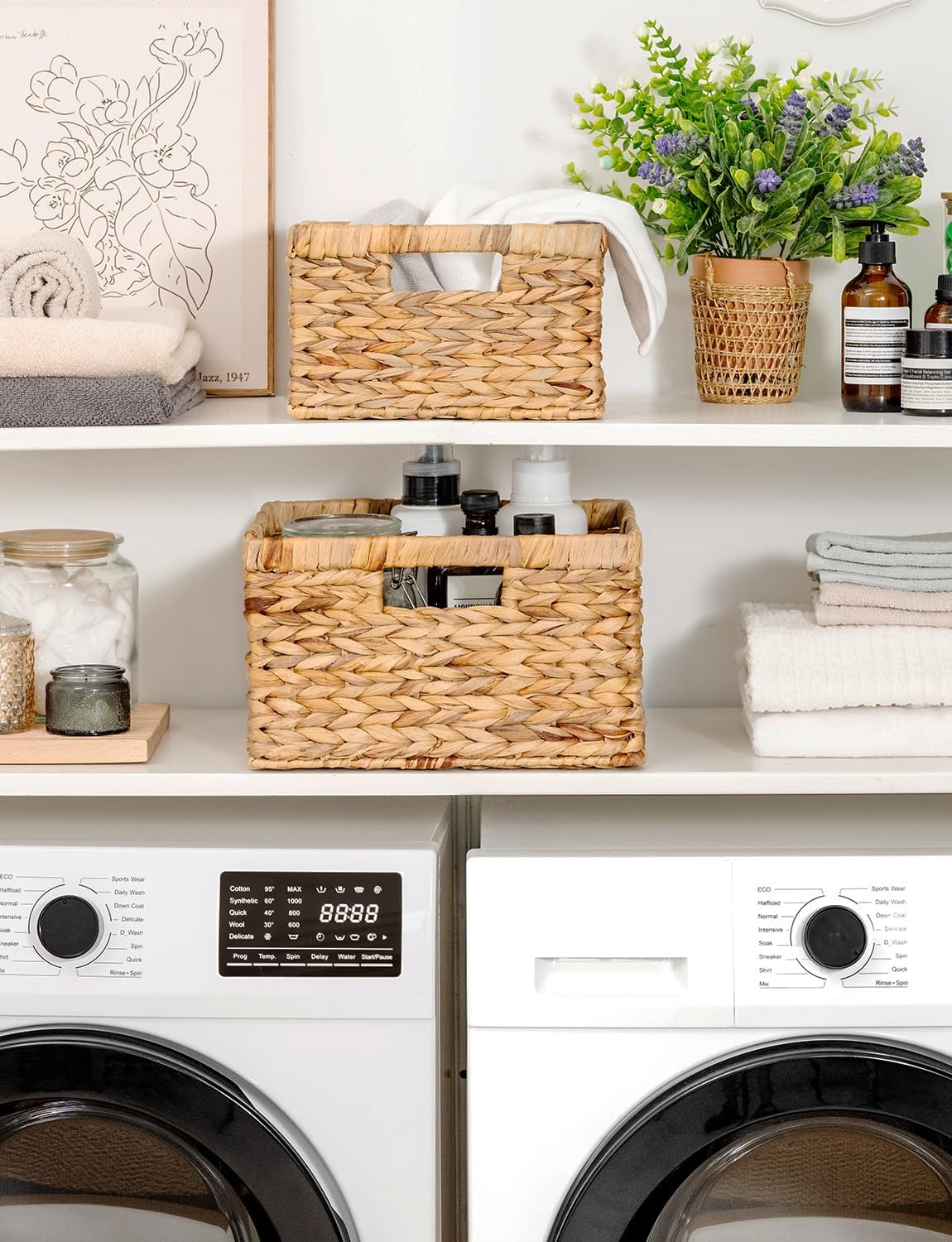 StorageWorks Wicker Storage Basket, Large and Small Baskets, Water Hyacinth Basket for Organizing