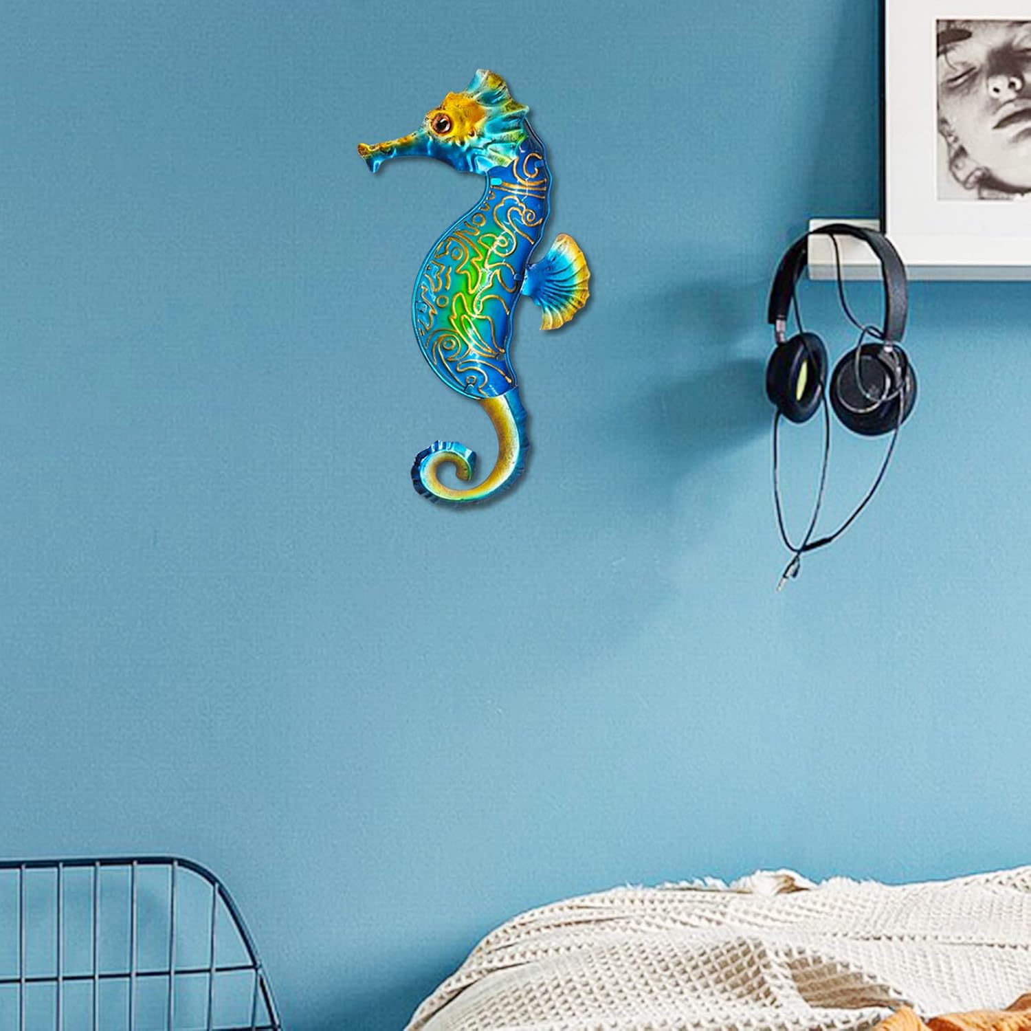 John's Studio Seahorse Sea Wall Decor Outdoor Metal Garden Hanging Art Glass Sculptures Home Ocean