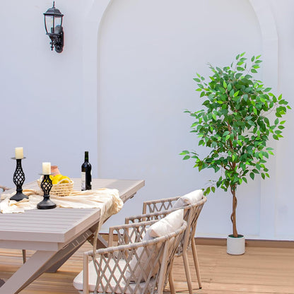 6FT Artificial Ficus Tree with White Planter, Realistic Faux Silk Indoor Outdoor Plant for Home
