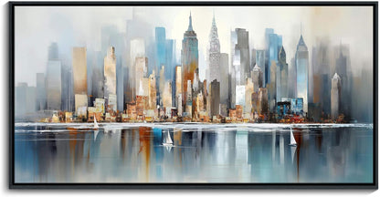 DUNHUANG ART New York City Skyline Abstract Art - Modern Manhattan City View Painting for Home
